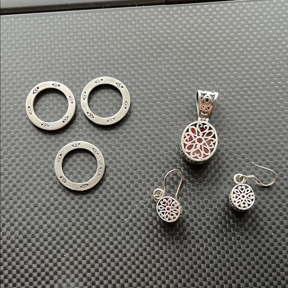 Silpada - Set of 3 Necklace Slides and Burnt Orange Earrings and Necklace Slide - Picture 2 of 4